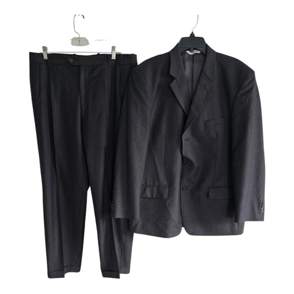Linea Uomo Suit Sports Coat Pants Men 43 Gray Pinstripe Wool 4button 43x36 Flaw